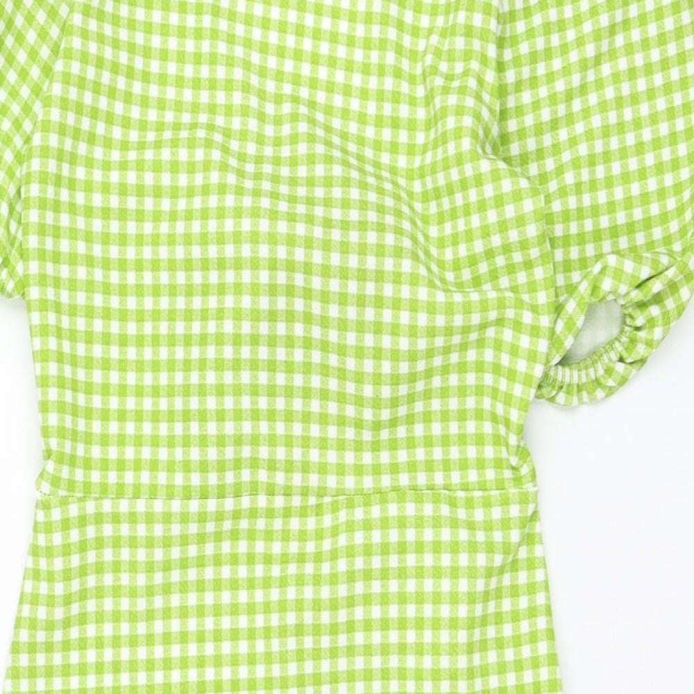 Boohoo Womens Green Check Polyester Pencil Dress  Size 12  Round Neck Pullover