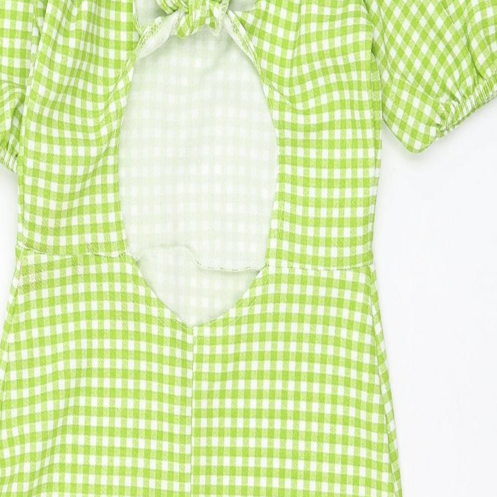 Boohoo Womens Green Check Polyester Pencil Dress  Size 12  Round Neck Pullover