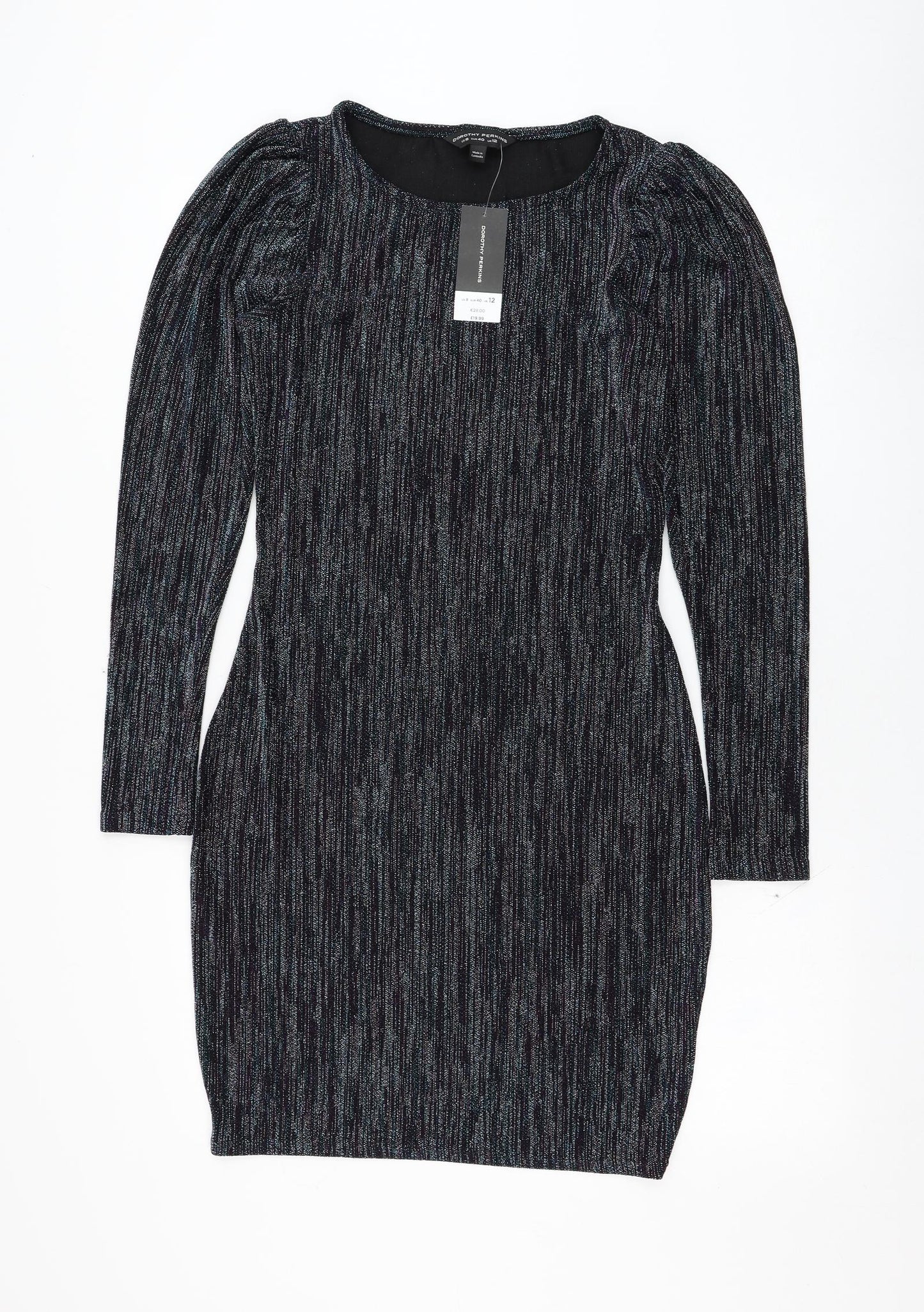 Dorothy Perkins Womens Blue  Nylon Pencil Dress  Size 12  Round Neck Pullover