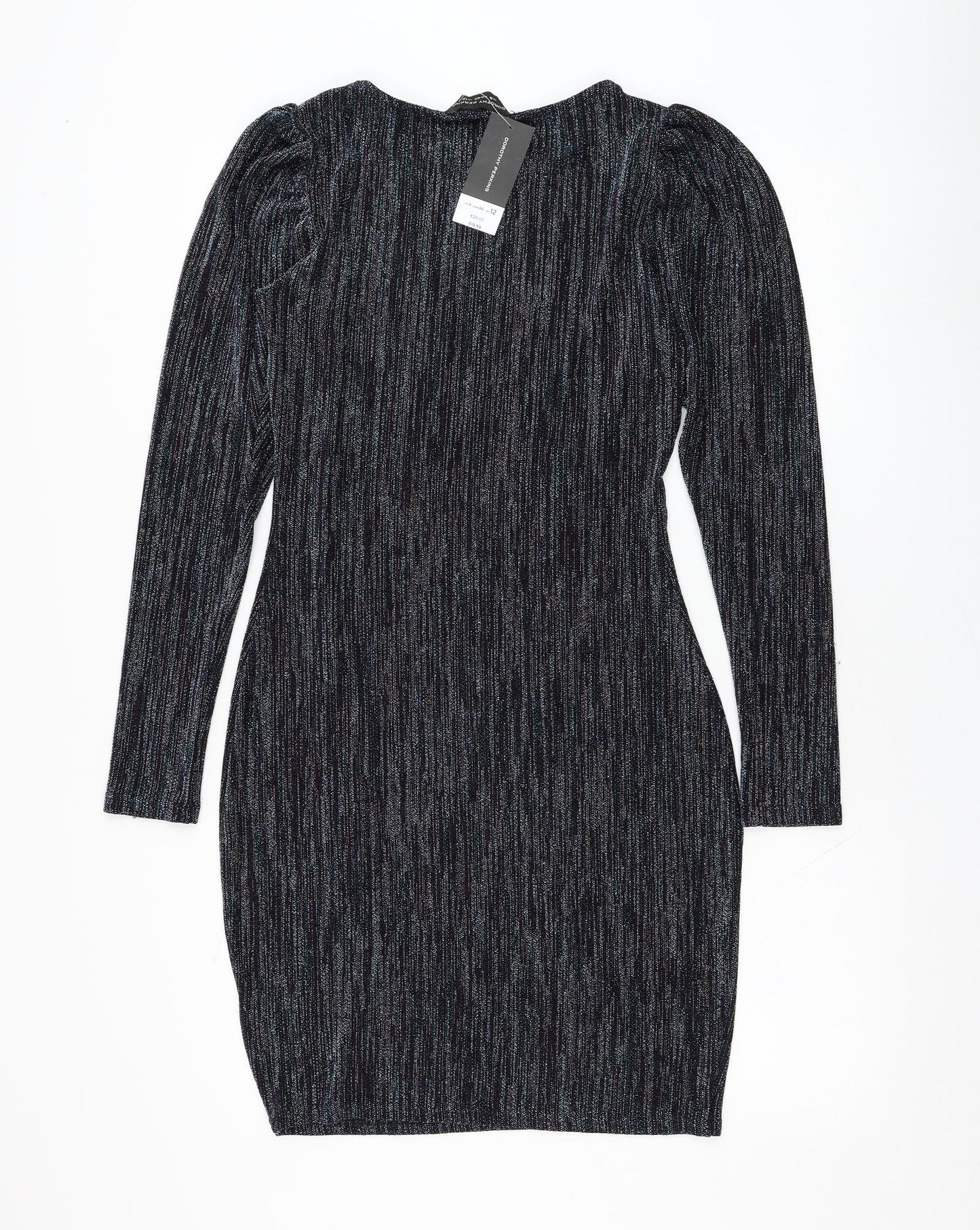 Dorothy Perkins Womens Blue  Nylon Pencil Dress  Size 12  Round Neck Pullover