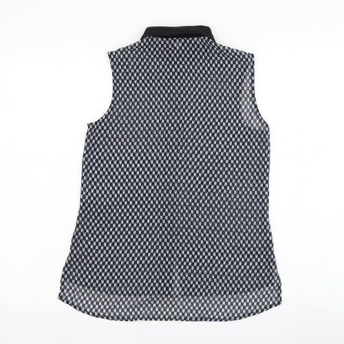 H&M Womens Blue Geometric Polyester Basic Blouse Size 4 Collared
