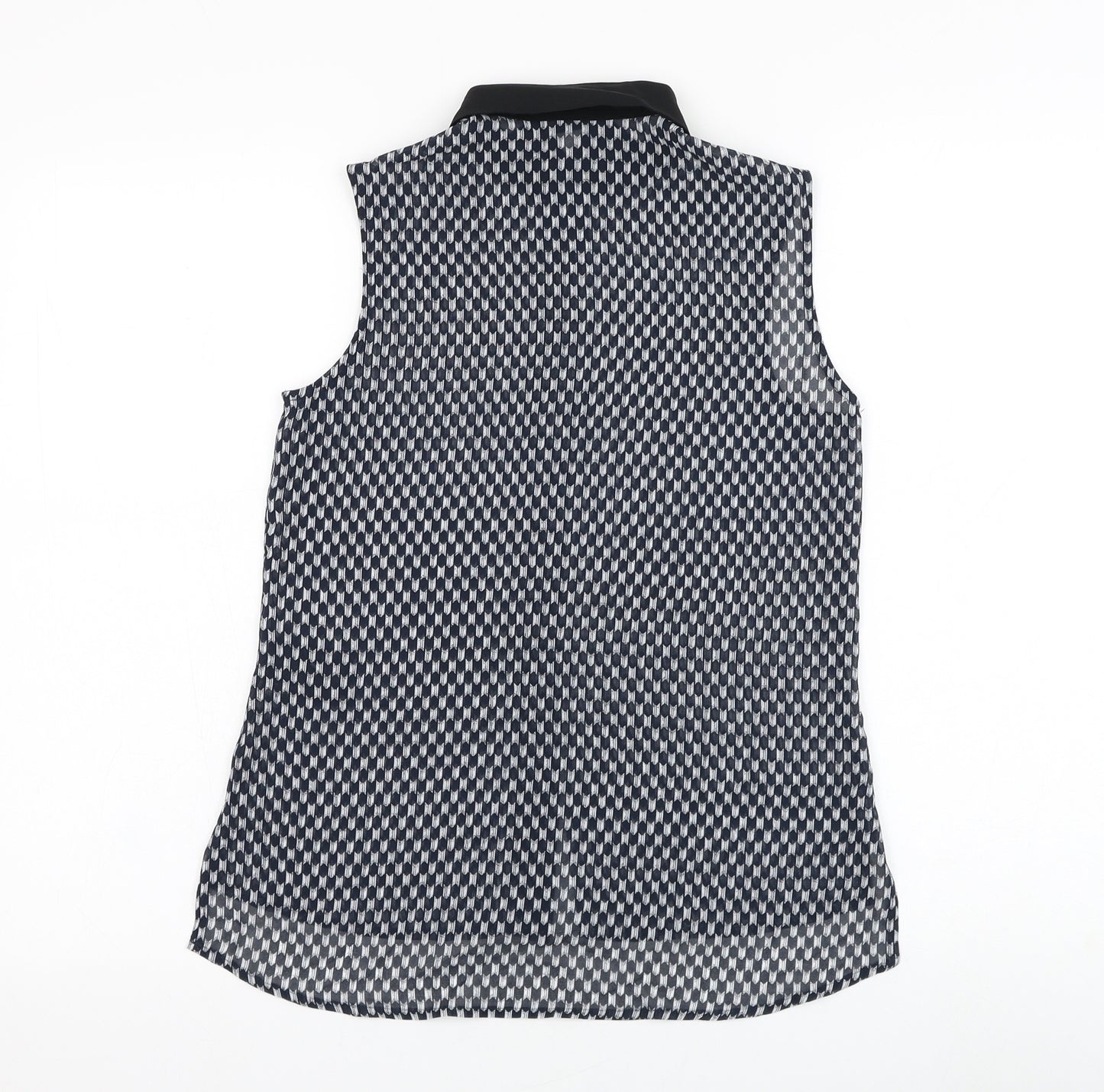 H&M Womens Blue Geometric Polyester Basic Blouse Size 4 Collared