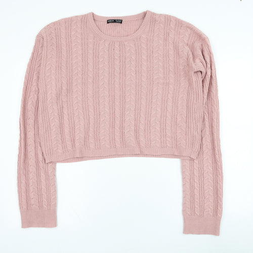 SheIn Womens Pink Round Neck  Acrylic Pullover Jumper Size 10