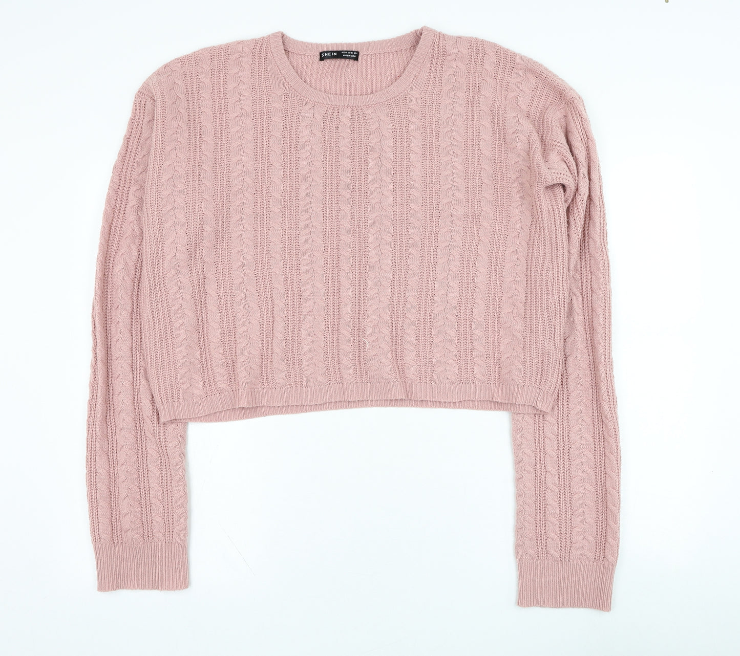 SheIn Womens Pink Round Neck  Acrylic Pullover Jumper Size 10