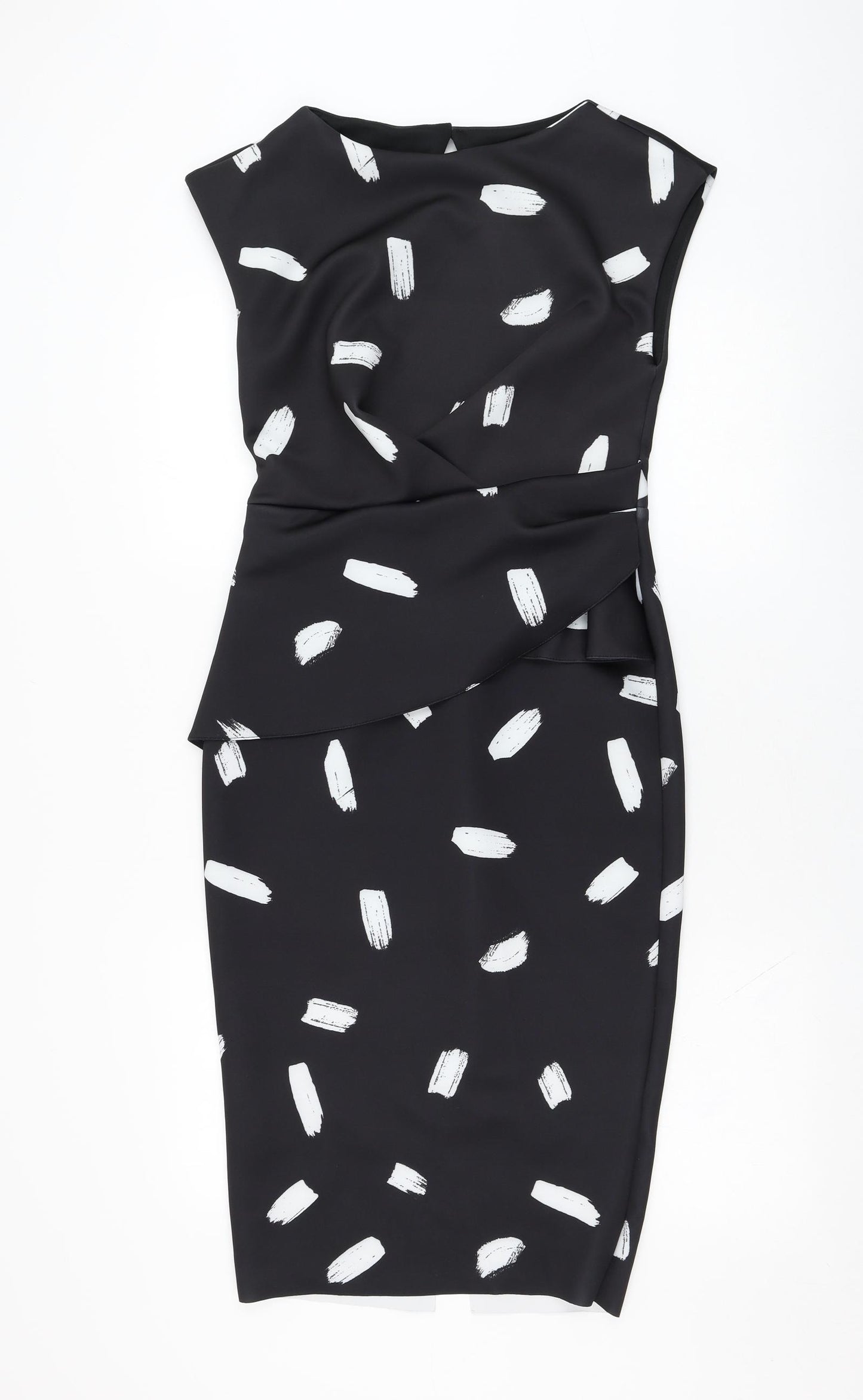 River Island Womens Black Geometric Polyester Pencil Dress  Size 8  Round Neck Zip