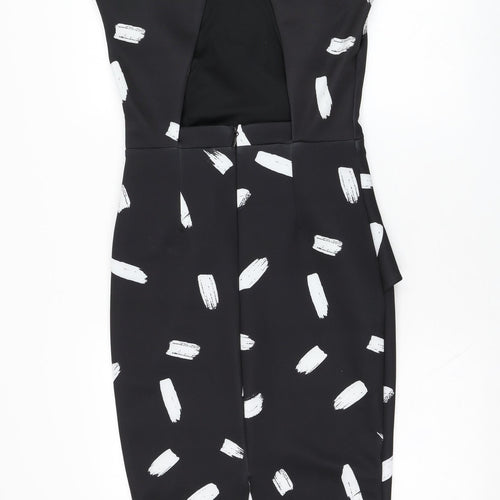 River Island Womens Black Geometric Polyester Pencil Dress  Size 8  Round Neck Zip