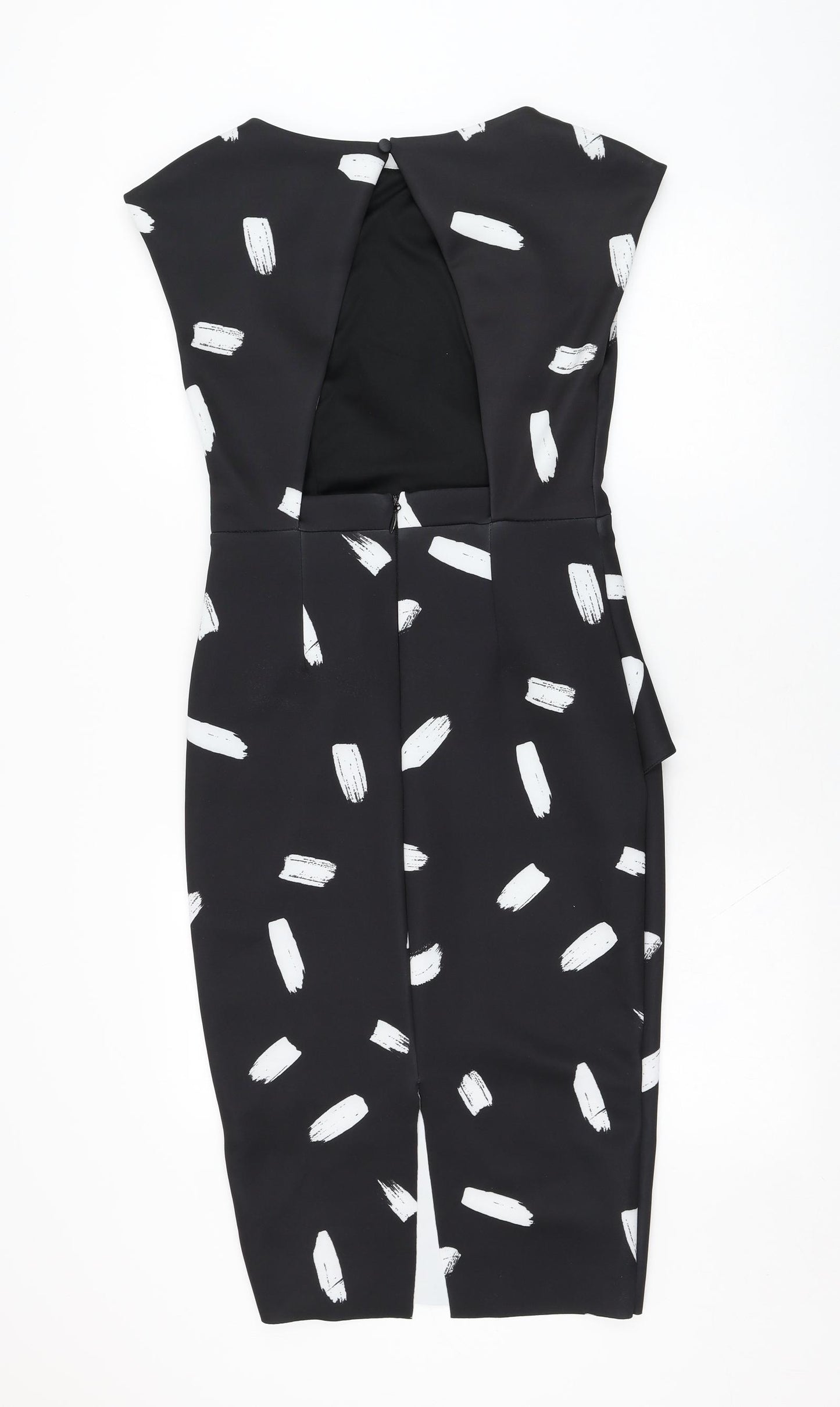 River Island Womens Black Geometric Polyester Pencil Dress  Size 8  Round Neck Zip