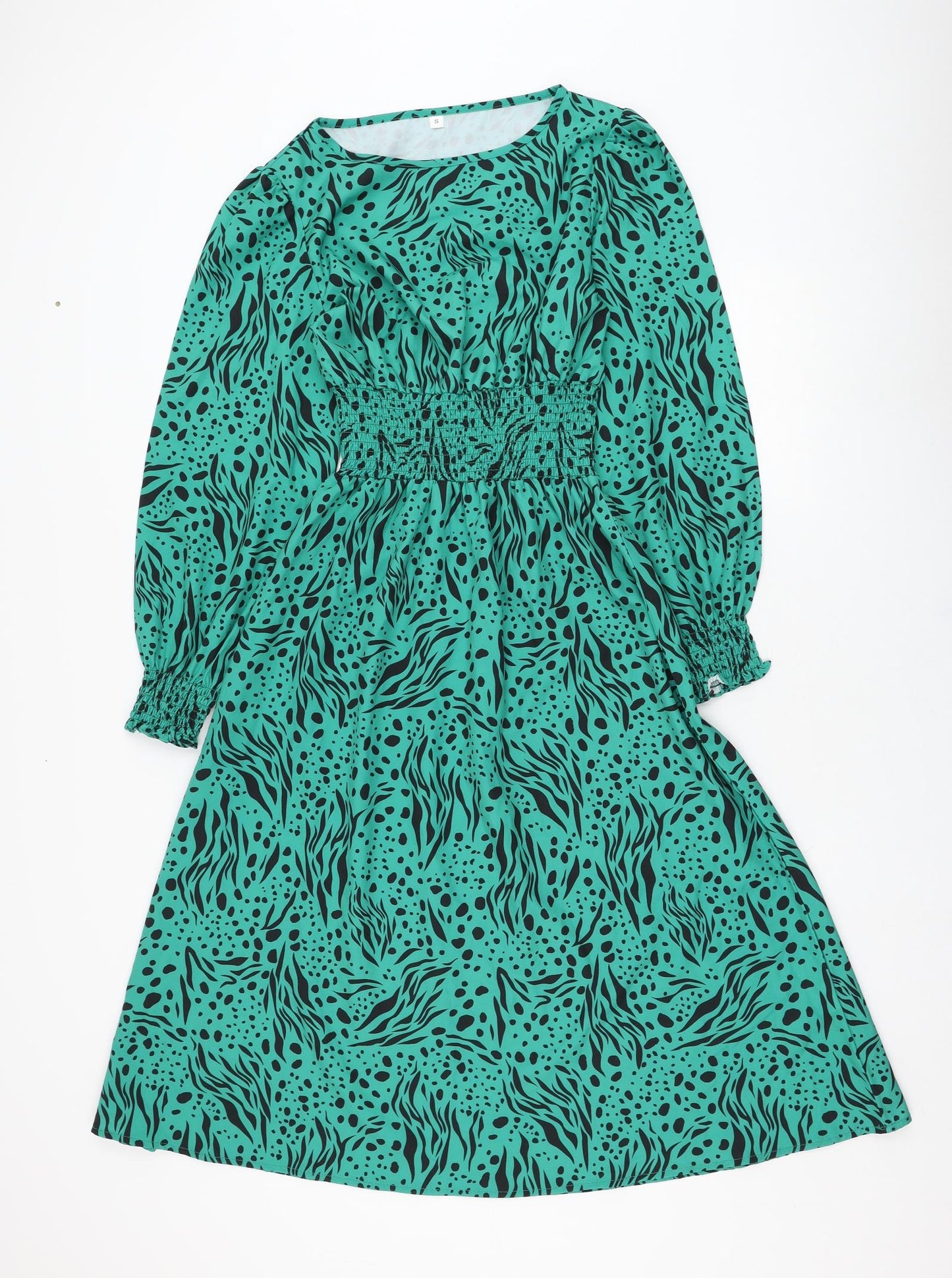 SheIn Womens Green Animal Print Polyester Fit & Flare  Size S  Round Neck Pullover