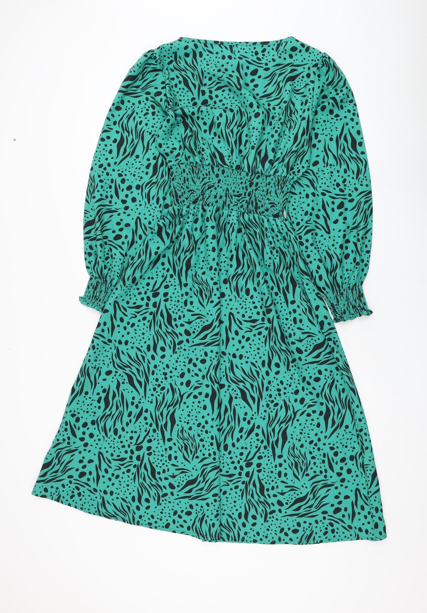 SheIn Womens Green Animal Print Polyester Fit & Flare  Size S  Round Neck Pullover