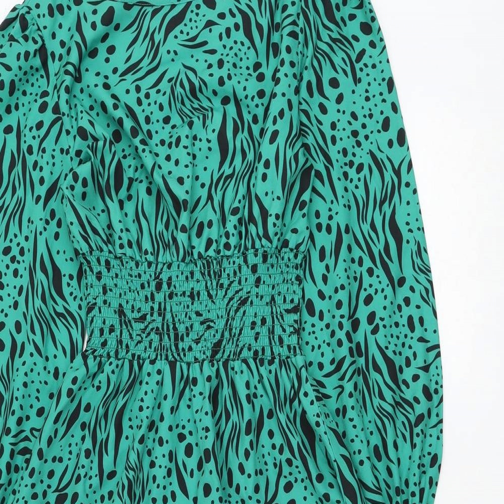 SheIn Womens Green Animal Print Polyester Fit & Flare  Size S  Round Neck Pullover