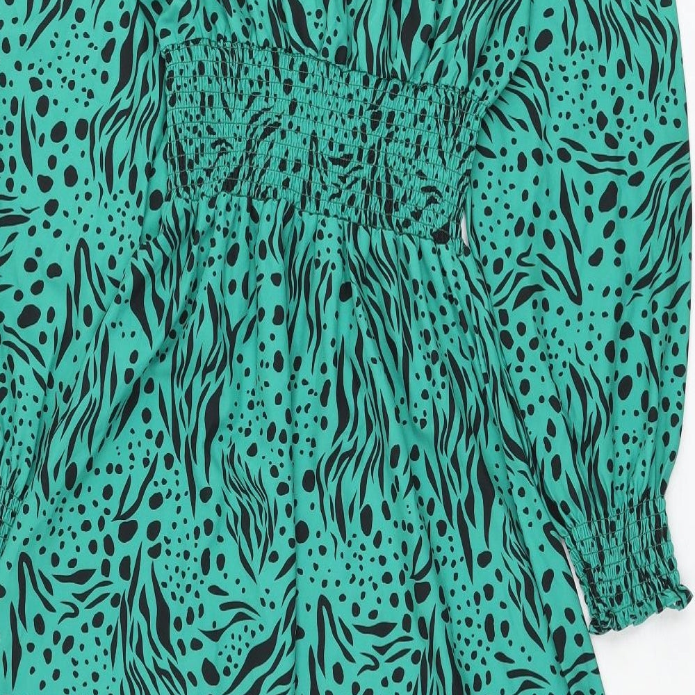SheIn Womens Green Animal Print Polyester Fit & Flare  Size S  Round Neck Pullover