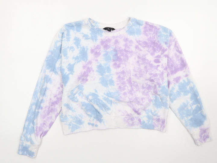 New Look Womens Multicoloured Crew Neck Geometric Cotton Pullover Jumper Size S   - Cropped, Tie Dye