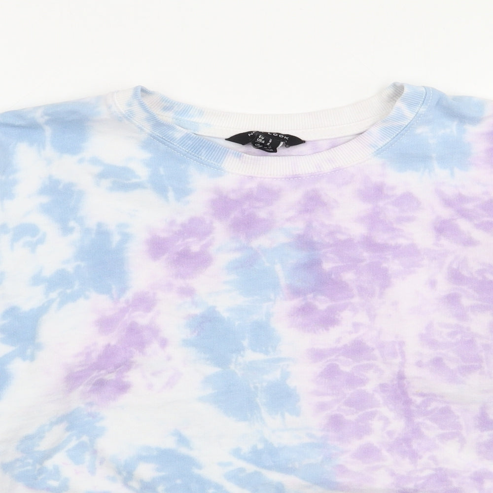 New Look Womens Multicoloured Crew Neck Geometric Cotton Pullover Jumper Size S   - Cropped, Tie Dye