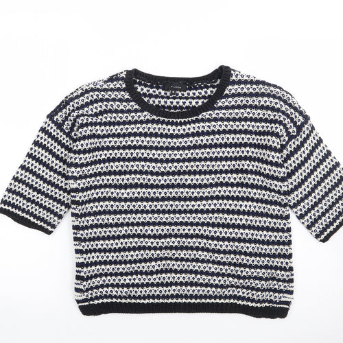 New Look Womens Blue Crew Neck Striped 100% Cotton Pullover Jumper Size 10