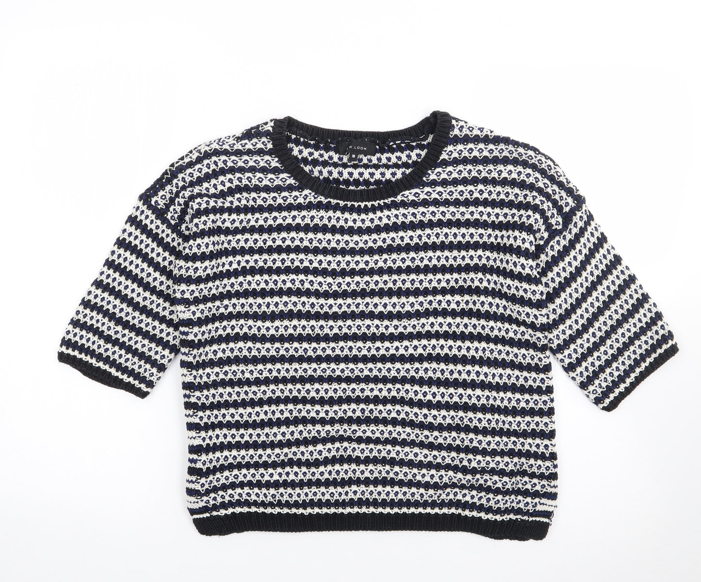 New Look Womens Blue Crew Neck Striped 100% Cotton Pullover Jumper Size 10