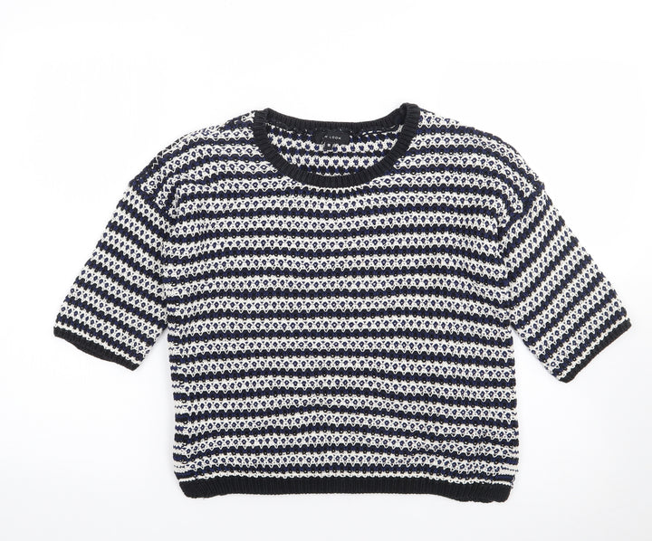 New Look Womens Blue Crew Neck Striped 100% Cotton Pullover Jumper Size 10