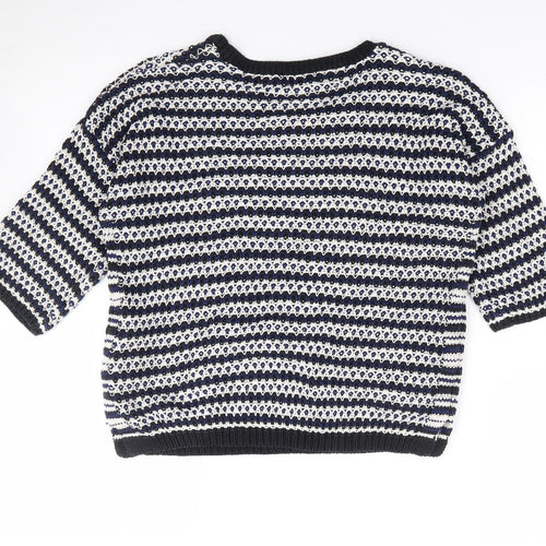 New Look Womens Blue Crew Neck Striped 100% Cotton Pullover Jumper Size 10