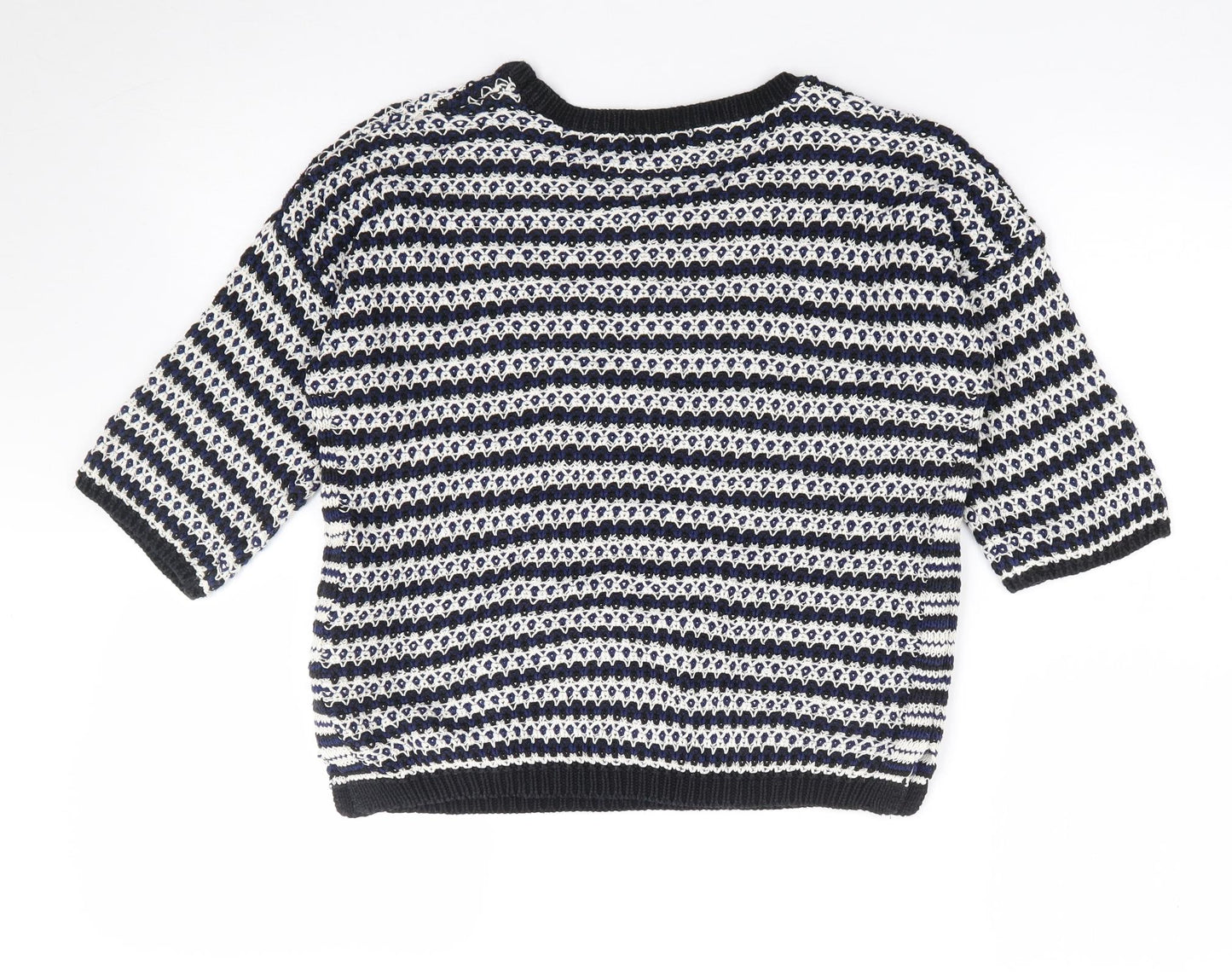 New Look Womens Blue Crew Neck Striped 100% Cotton Pullover Jumper Size 10