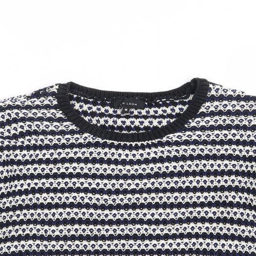 New Look Womens Blue Crew Neck Striped 100% Cotton Pullover Jumper Size 10