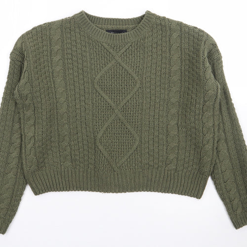 Primark Womens Green Crew Neck  Acrylic Pullover Jumper Size S