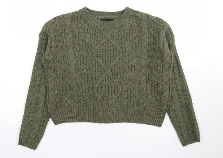 Primark Womens Green Crew Neck  Acrylic Pullover Jumper Size S