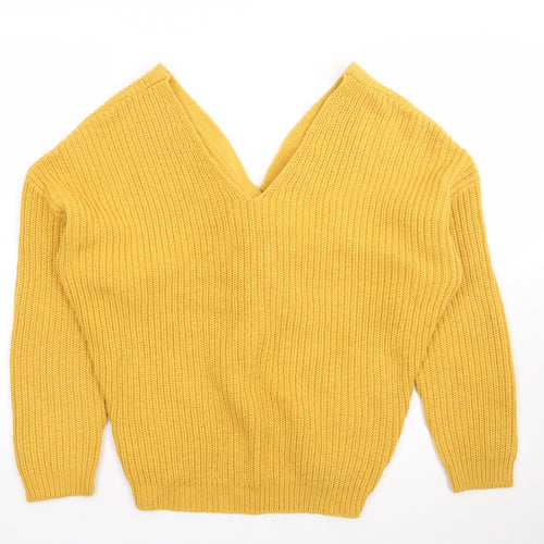 New Look Womens Yellow V-Neck  Acrylic Pullover Jumper Size S