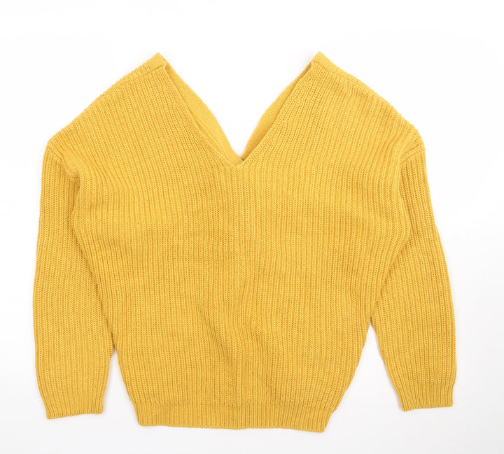 New Look Womens Yellow V-Neck  Acrylic Pullover Jumper Size S