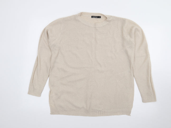Boohoo Womens Beige Crew Neck Acrylic Pullover Jumper Size M