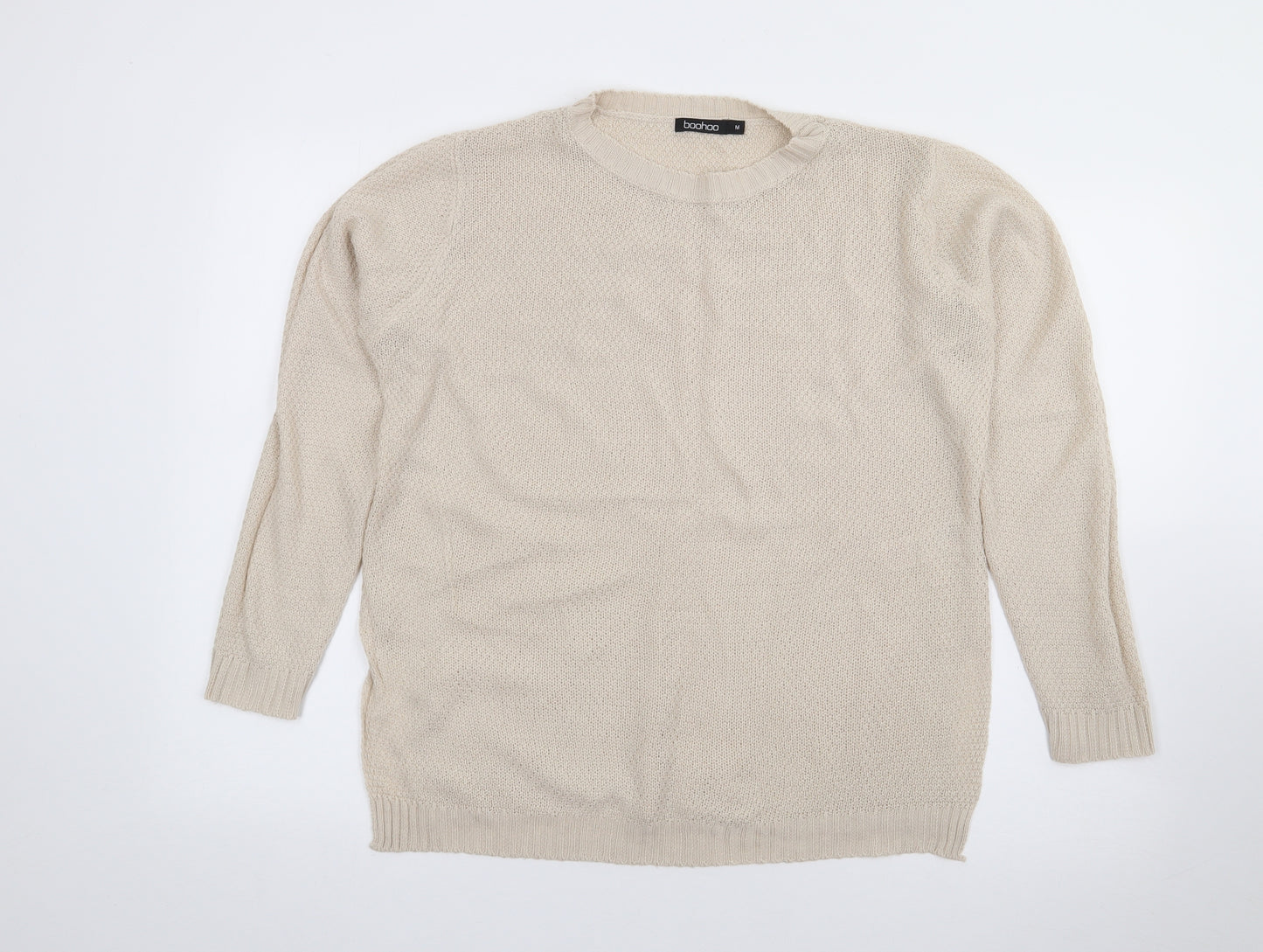 Boohoo Womens Beige Crew Neck  Acrylic Pullover Jumper Size M