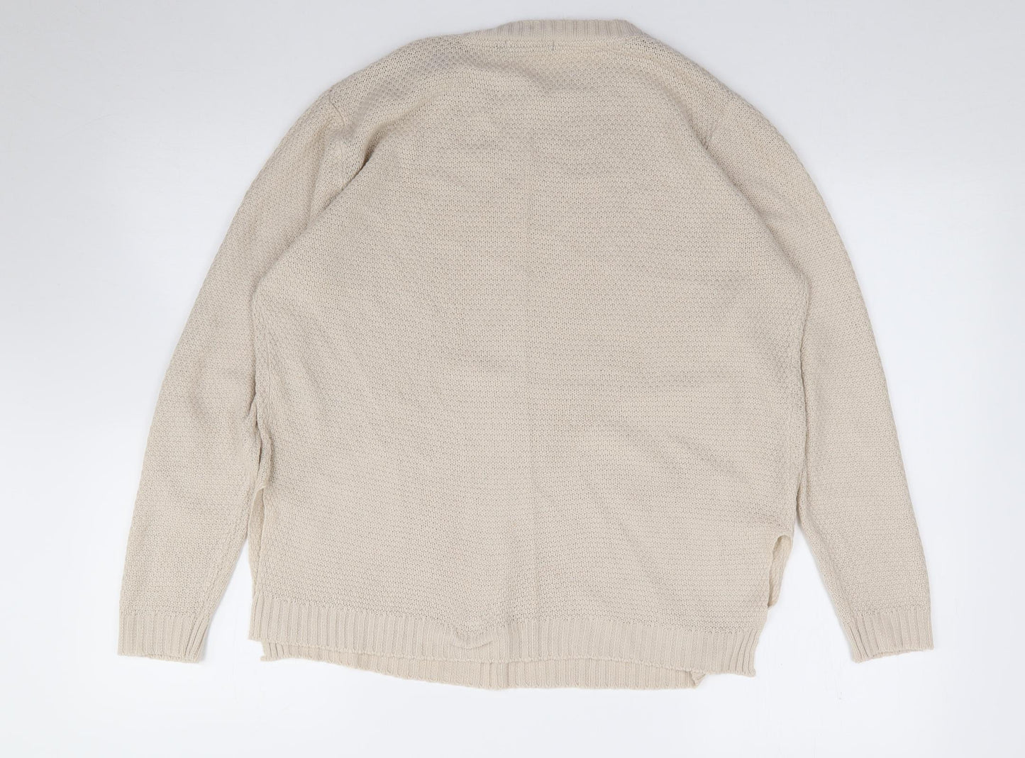 Boohoo Womens Beige Crew Neck  Acrylic Pullover Jumper Size M