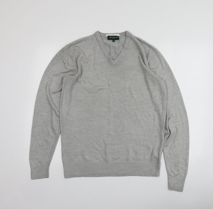 Greenwoods Mens Grey V-Neck  Acrylic Pullover Jumper Size M