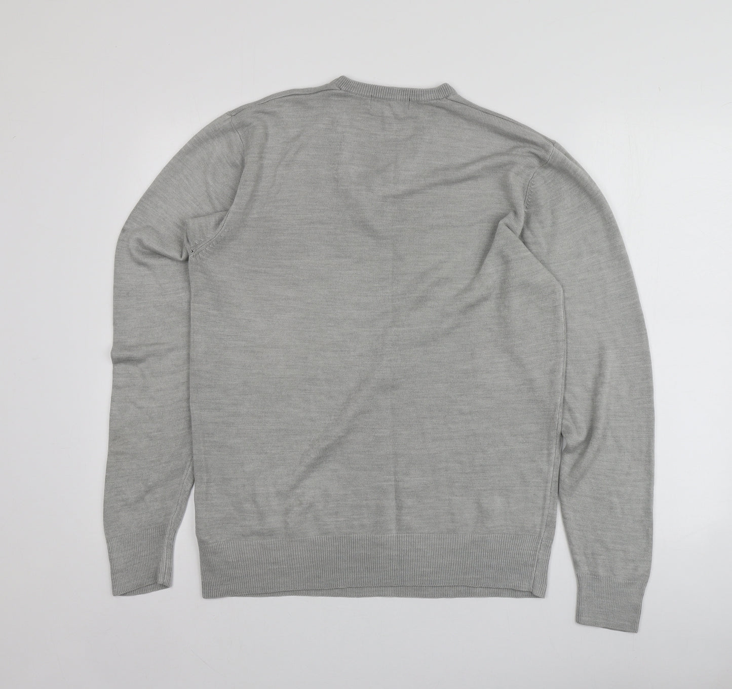 Greenwoods Mens Grey V-Neck  Acrylic Pullover Jumper Size M