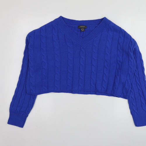 Primark Womens Blue V-Neck  Acrylic Pullover Jumper Size M