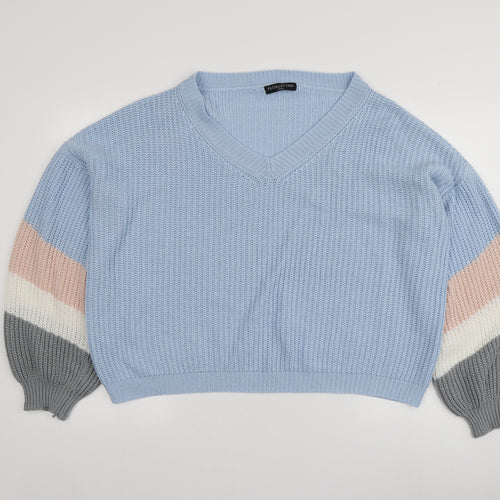 FS Collection Womens Blue V-Neck  Acrylic Pullover Jumper One Size