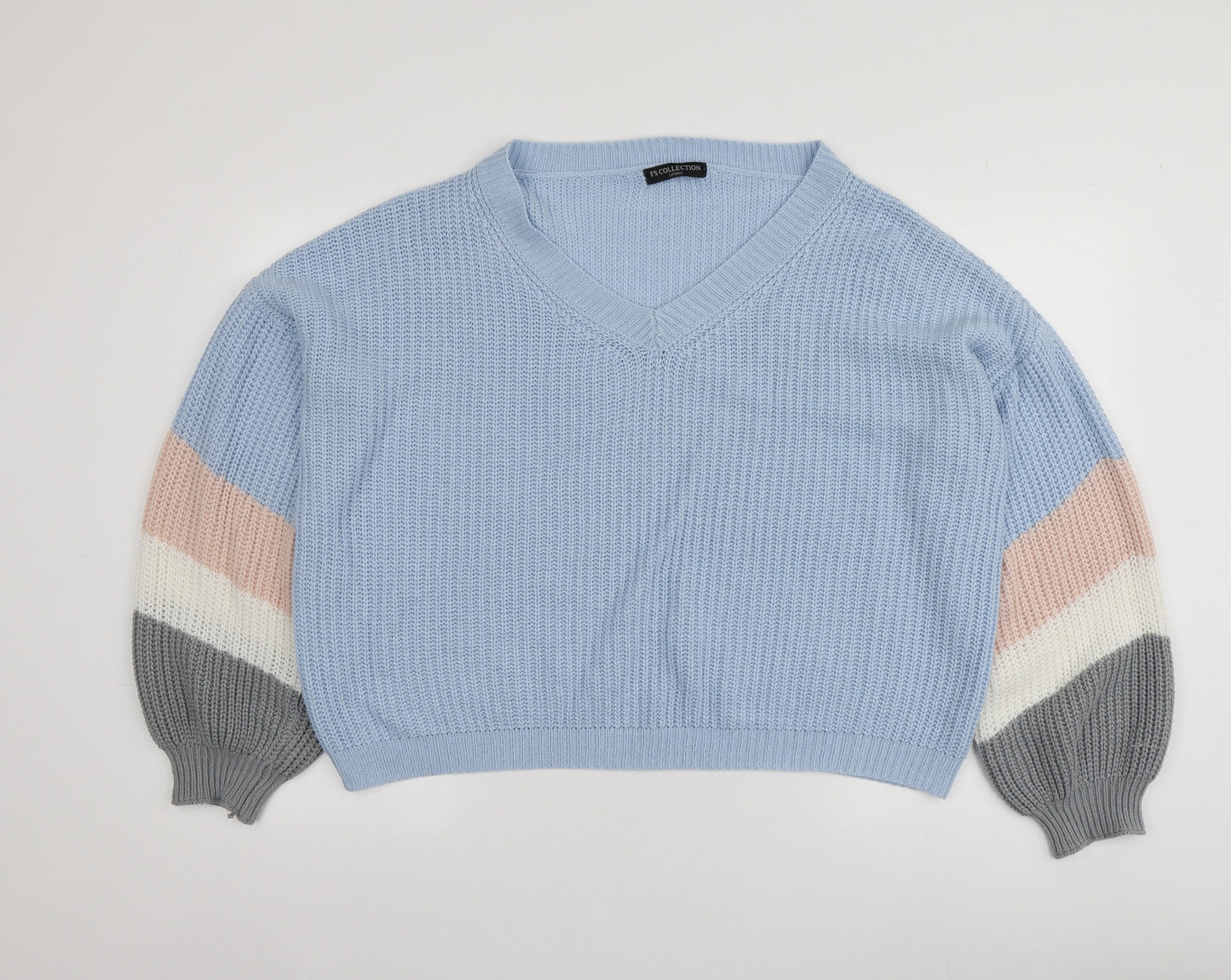 FS Collection Womens Blue V-Neck  Acrylic Pullover Jumper One Size