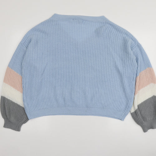 FS Collection Womens Blue V-Neck  Acrylic Pullover Jumper One Size