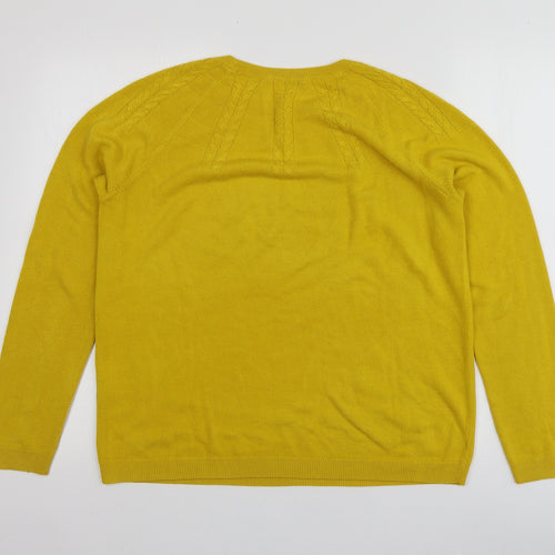TU Womens Yellow Round Neck  Acrylic Pullover Jumper Size 14