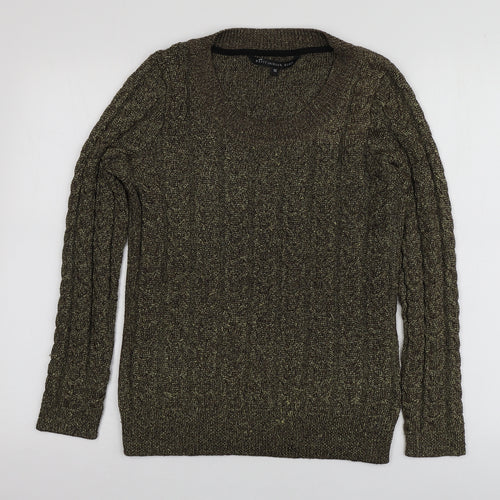 Betty Jackson  Womens Gold Round Neck  Acrylic Pullover Jumper Size 10