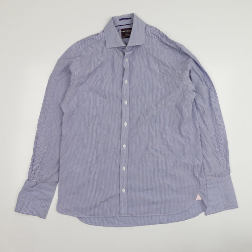 Sartorial Mens Blue Striped Cotton  Button-Up Size 16 Collared