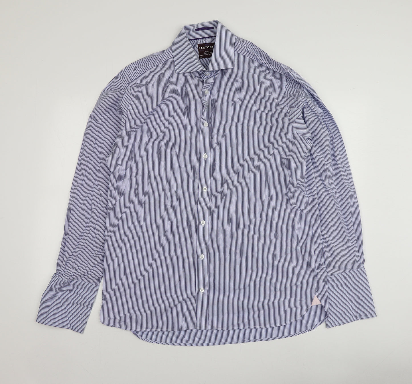 Sartorial Mens Blue Striped Cotton  Button-Up Size 16 Collared