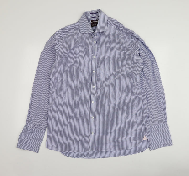 Sartorial Mens Blue Striped Cotton  Button-Up Size 16 Collared