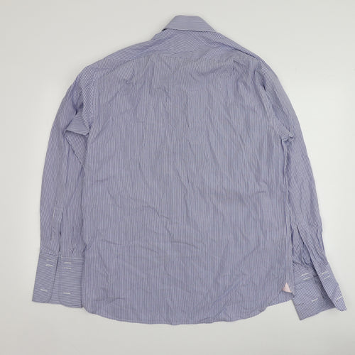 Sartorial Mens Blue Striped Cotton  Button-Up Size 16 Collared