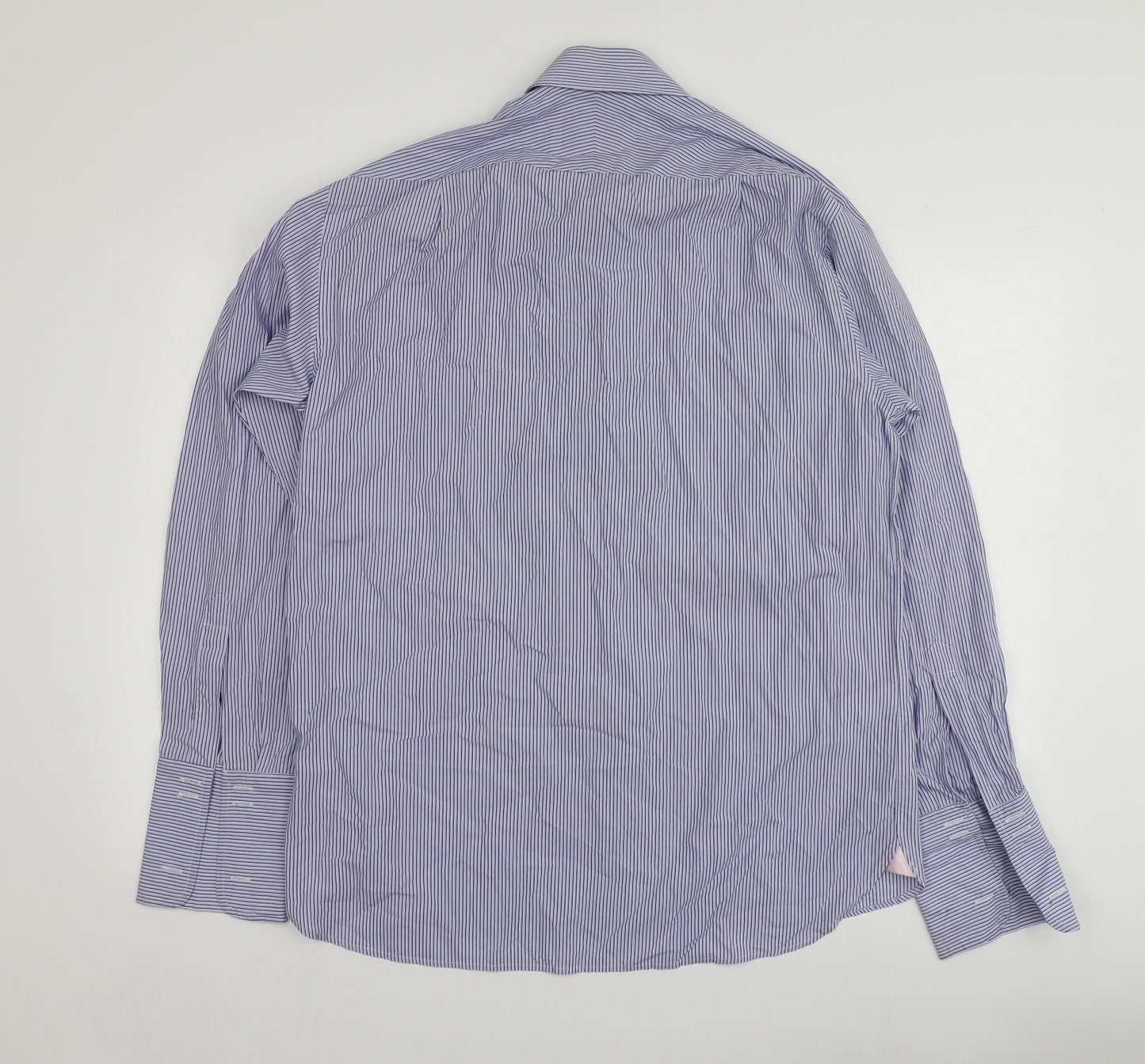 Sartorial Mens Blue Striped Cotton  Button-Up Size 16 Collared