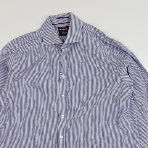 Sartorial Mens Blue Striped Cotton  Button-Up Size 16 Collared