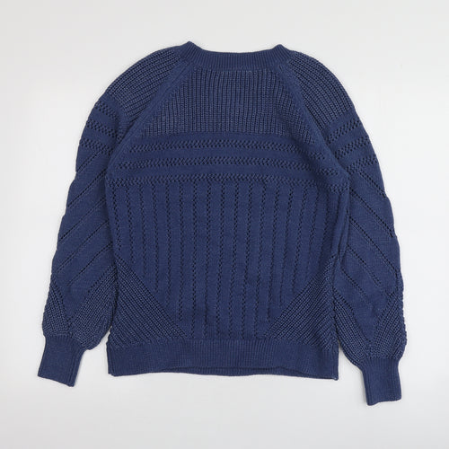 M&S Womens Blue V-Neck  Cotton Pullover Jumper Size S