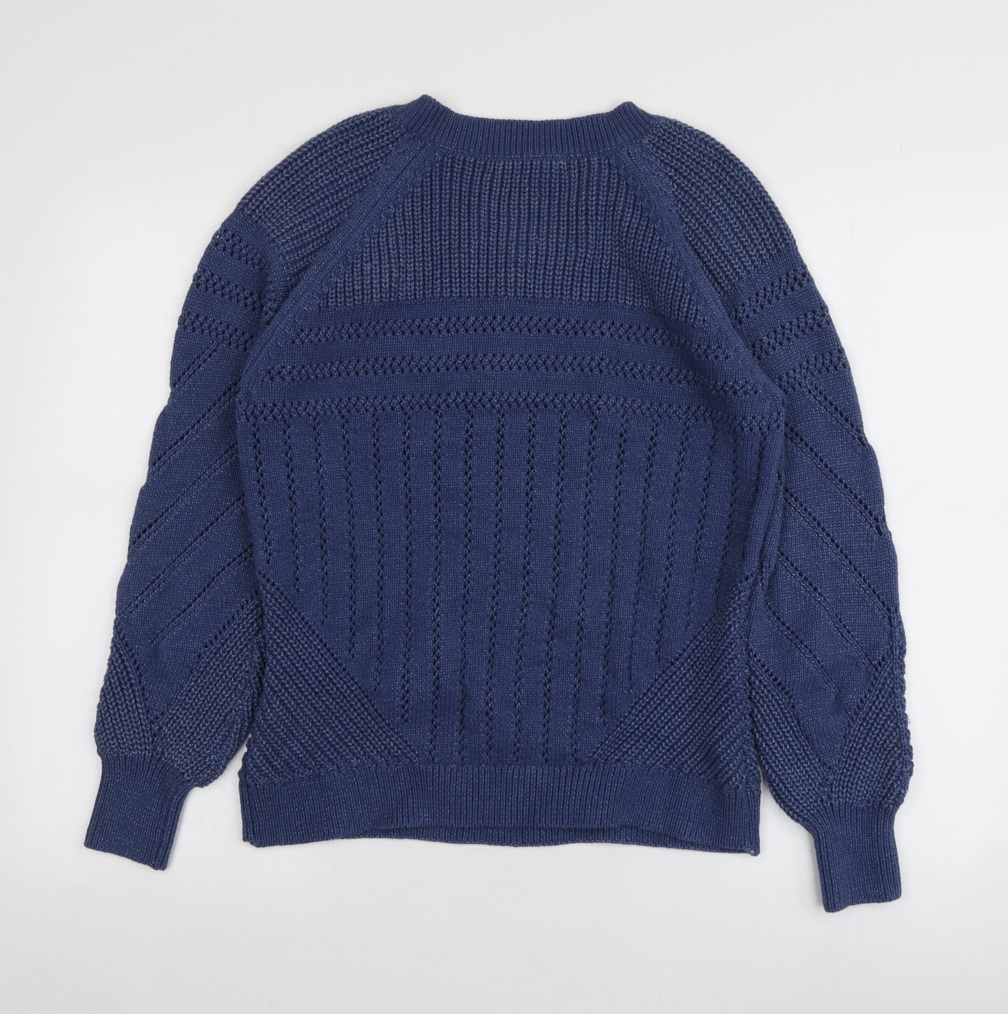 M&S Womens Blue V-Neck  Cotton Pullover Jumper Size S