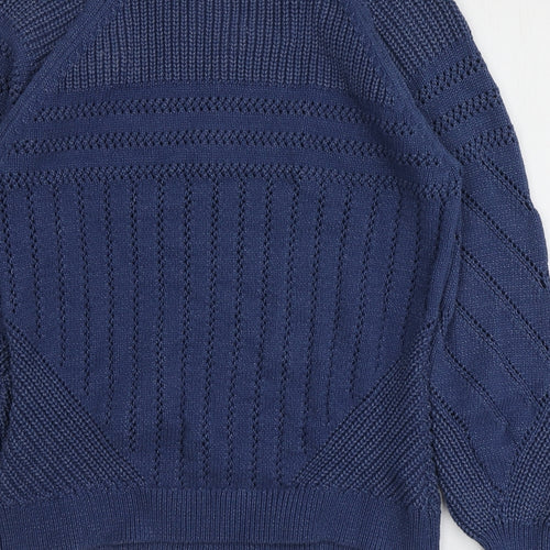 M&S Womens Blue V-Neck  Cotton Pullover Jumper Size S