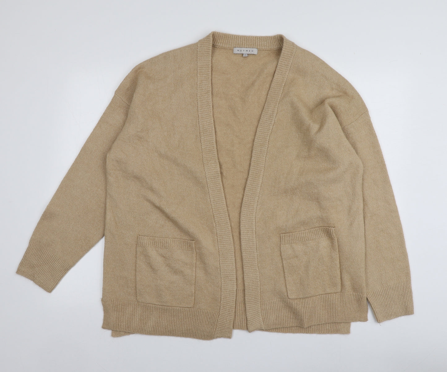 Nutmeg Womens Beige V-Neck  Acrylic Cardigan Jumper Size 18