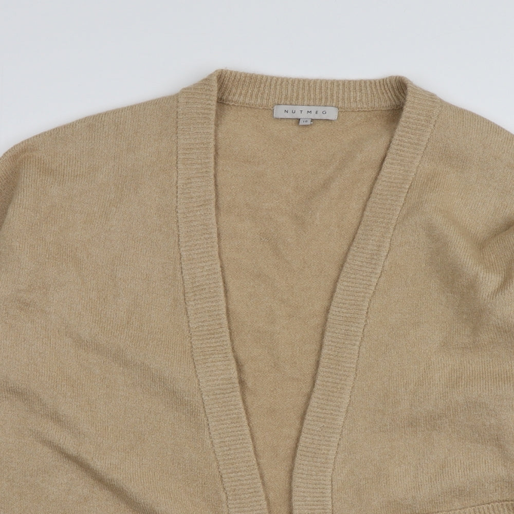 Nutmeg Womens Beige V-Neck  Acrylic Cardigan Jumper Size 18