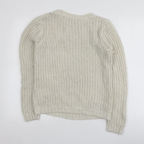 Brave Soul Womens Beige Round Neck  Acrylic Pullover Jumper Size S